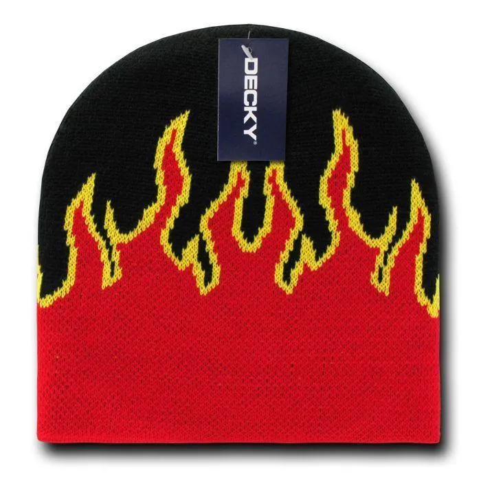 1 Dozen Decky Fire Flames Tribal Beanies Hats Caps Ski Skull Short Wholesale Lot