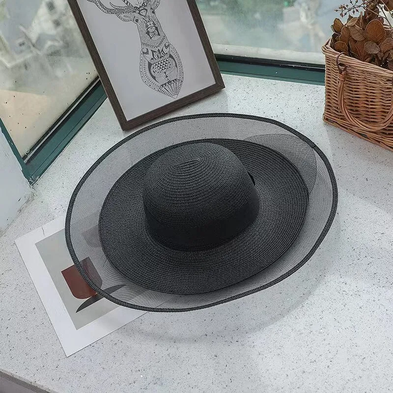 Ashore Shop Summer White Sun Hat Oversized Brim Sunscreen Floppy Beach Hat Women's Straw Hat Sunshade Seaside Holiday Lace Brim Wholesale