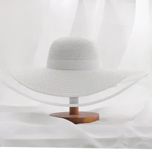 Ashore Shop Summer White Sun Hat Oversized Brim Sunscreen Floppy Beach Hat Women's Straw Hat Sunshade Seaside Holiday Lace Brim Wholesale