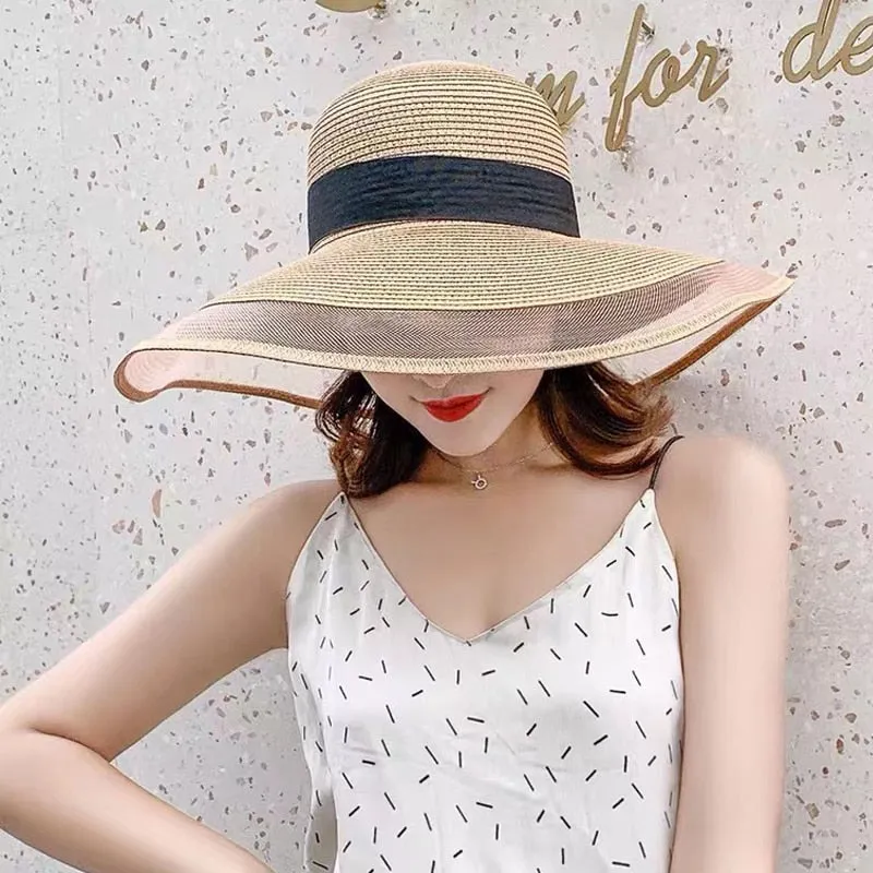 Ashore Shop Summer White Sun Hat Oversized Brim Sunscreen Floppy Beach Hat Women's Straw Hat Sunshade Seaside Holiday Lace Brim Wholesale