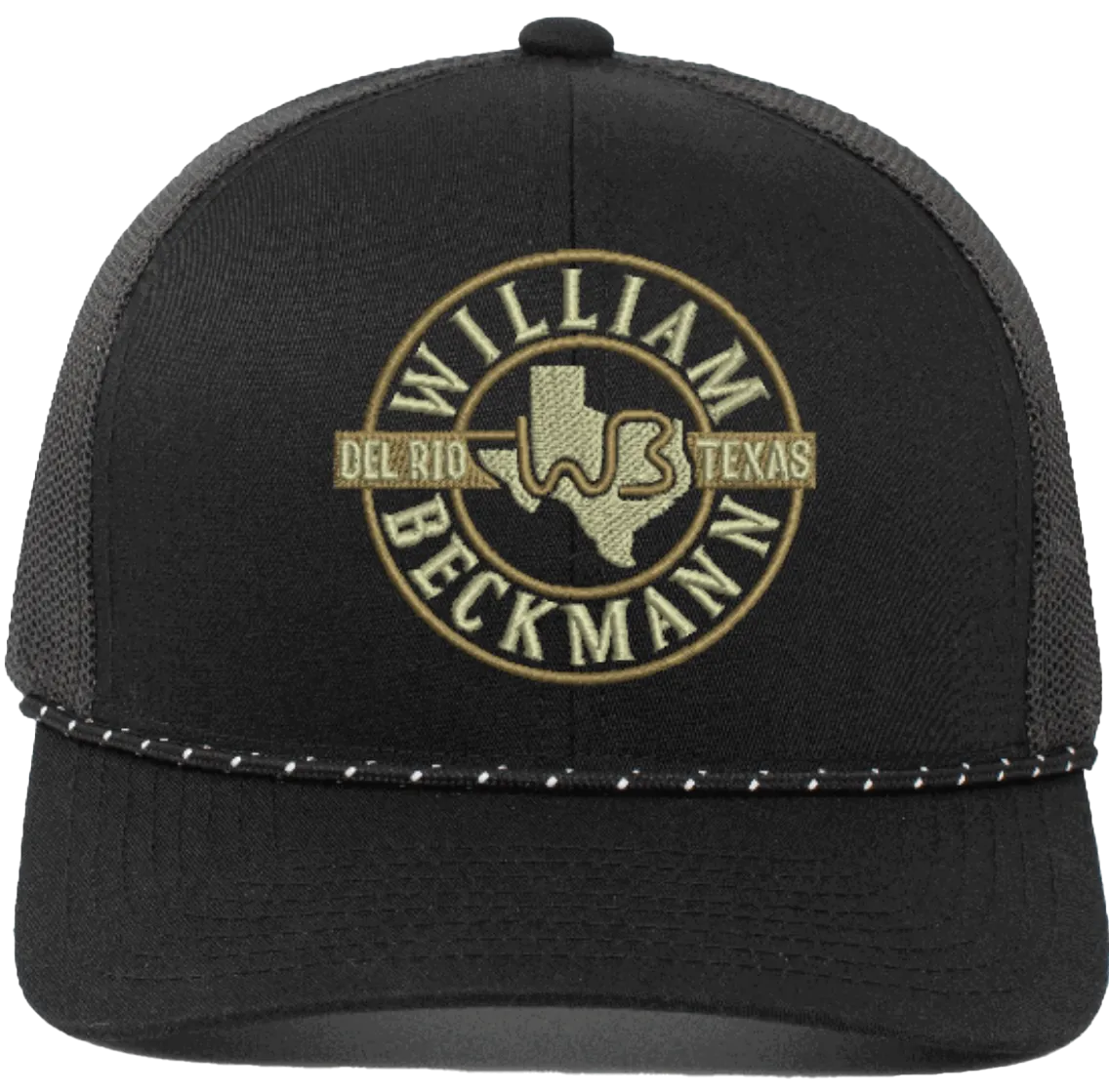 Black trucker braid cap with round WB logo