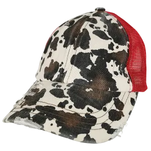 BT-938 Cow Print Criss Cross Pony Cap Red