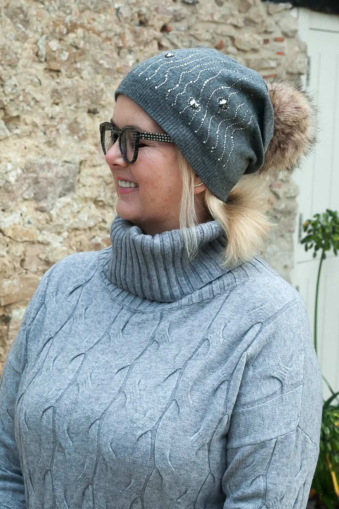 Caroline Sequin Sparkle Faux PomPom Hat - HL20-F18