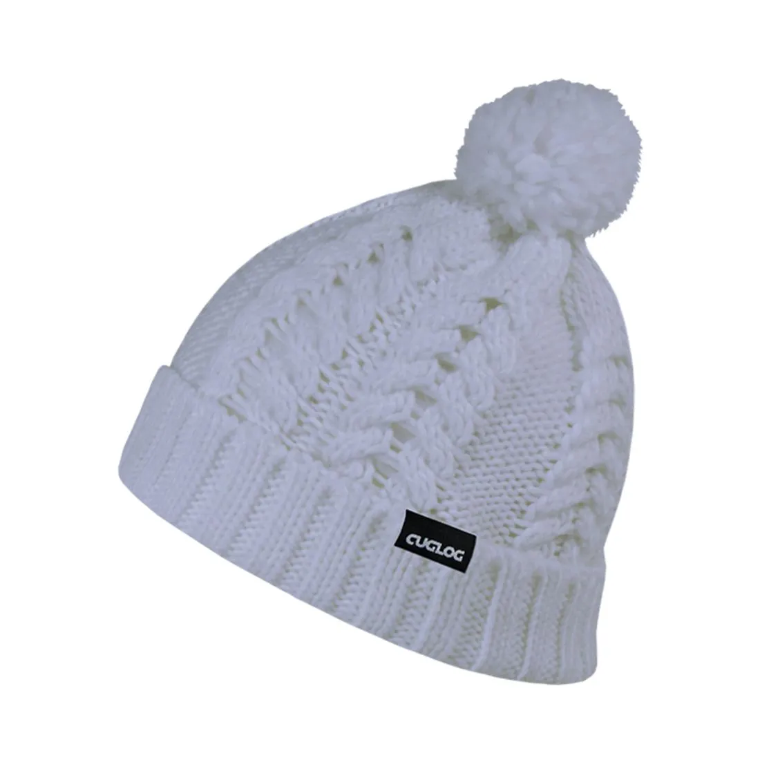 Cuglog K031 Vesuvius Long Cuffed Cable Knit Pom Pom Beanies Hats Winter Caps