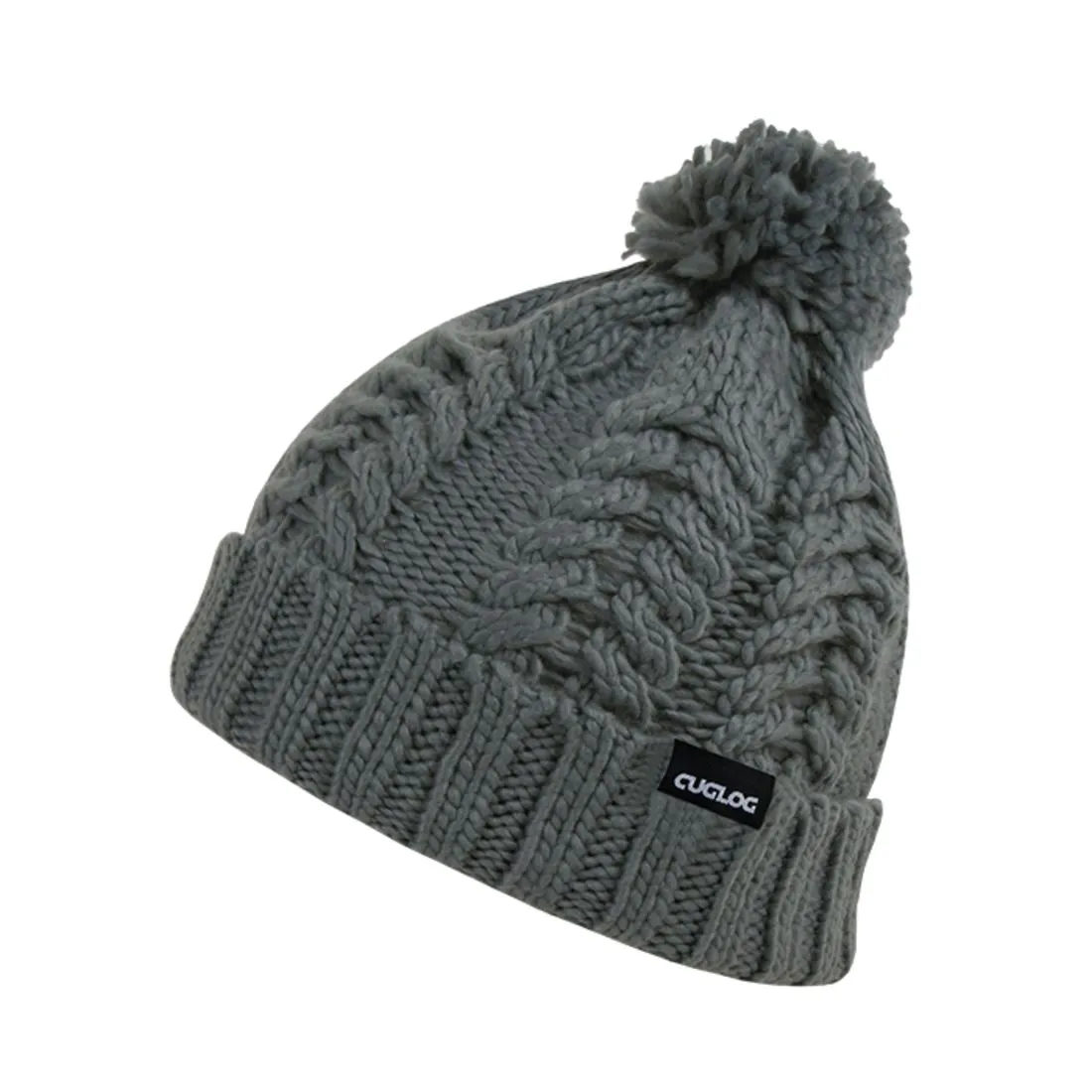 Cuglog K031 Vesuvius Long Cuffed Cable Knit Pom Pom Beanies Hats Winter Caps