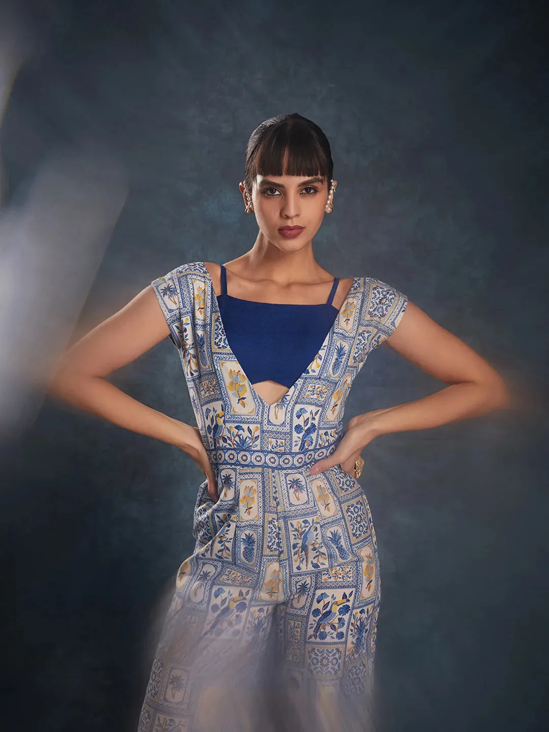 Designer Navy Blue Printed Jumpsuit