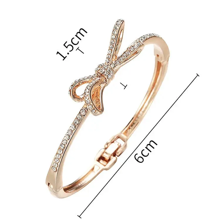 Diamond & Bow Rose Gold Bracelet - Elegant Women's Jewelry