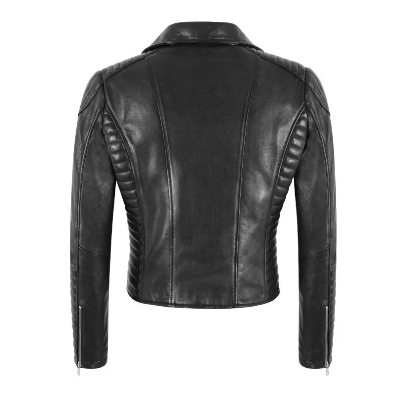 Edgy Elegance Jacket Women Black Lapel Collar Leather Jacket