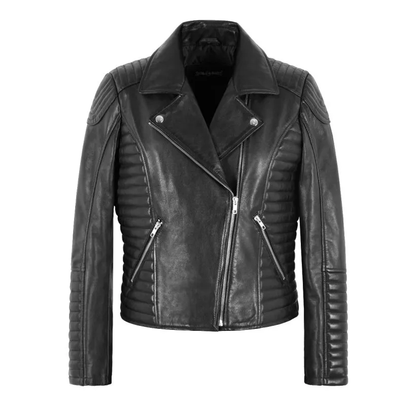 Edgy Elegance Jacket Women Black Lapel Collar Leather Jacket