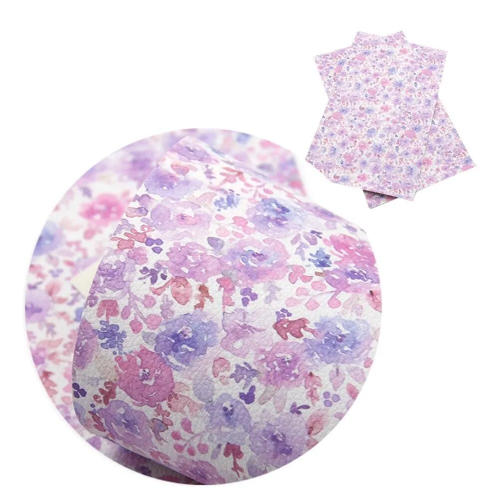 Elegant Floral Print Synthetic Leather Crafting Fabric - 20*33cm Premium Quality for Creative Projects