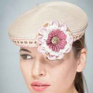F00671- Ladies tan fascinators with custom flower