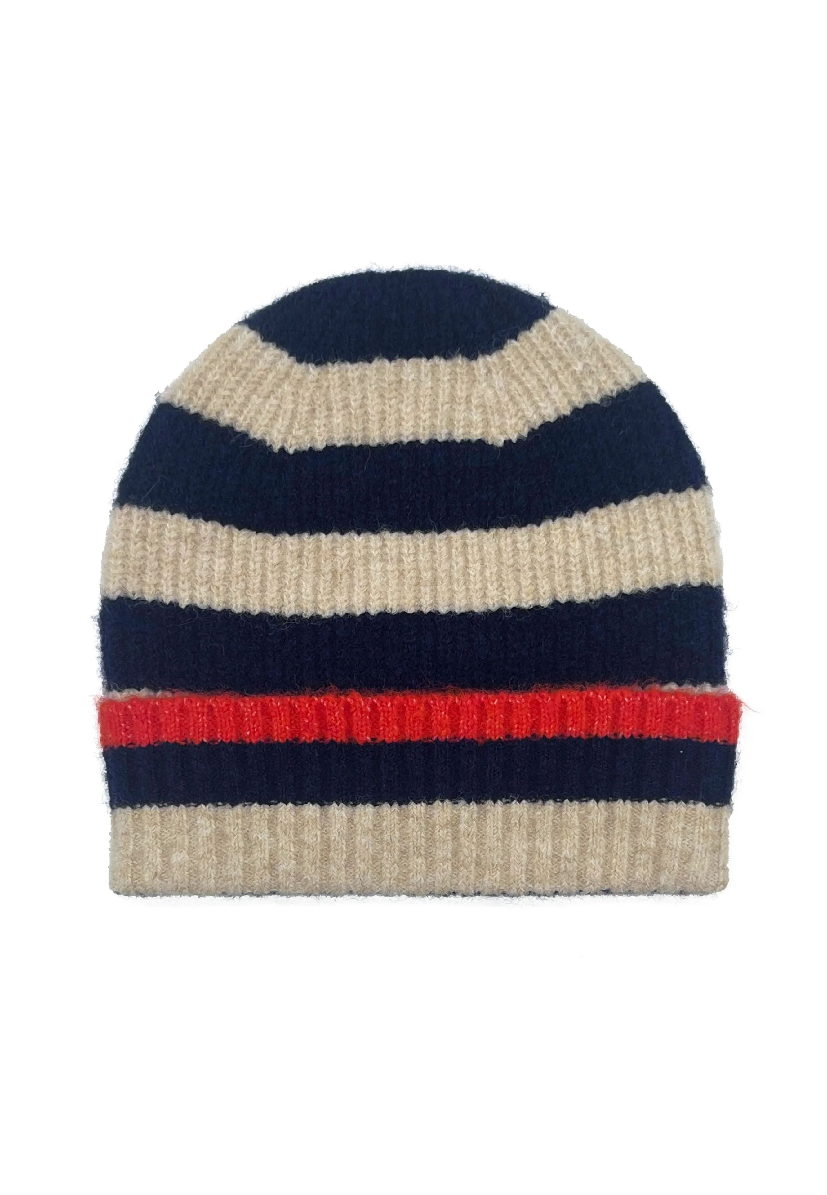 FARAH KNITTED STRIPE BEANIE-NAVY