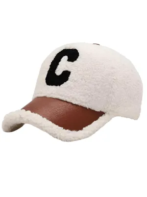 Faux Lambswool Baseball Cap Letter C Snap Back Hats For Women Men