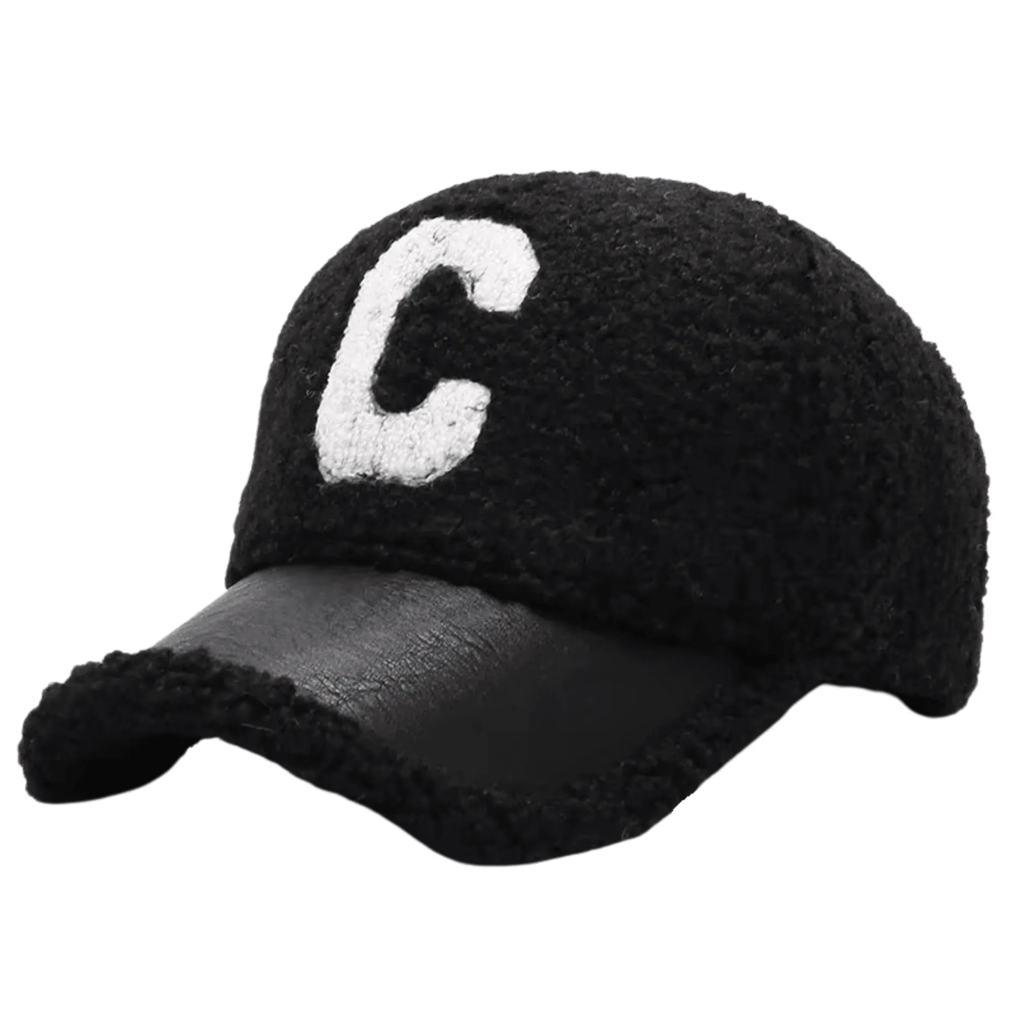 Faux Lambswool Baseball Cap Letter C Snap Back Hats For Women Men