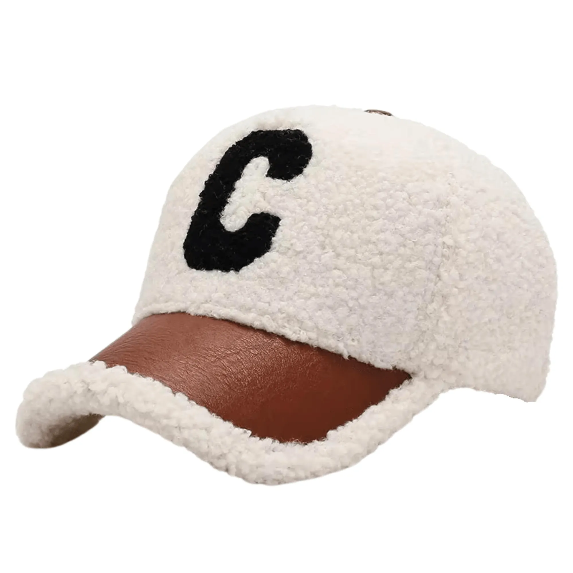 Faux Lambswool Baseball Cap Letter C Snap Back Hats For Women Men