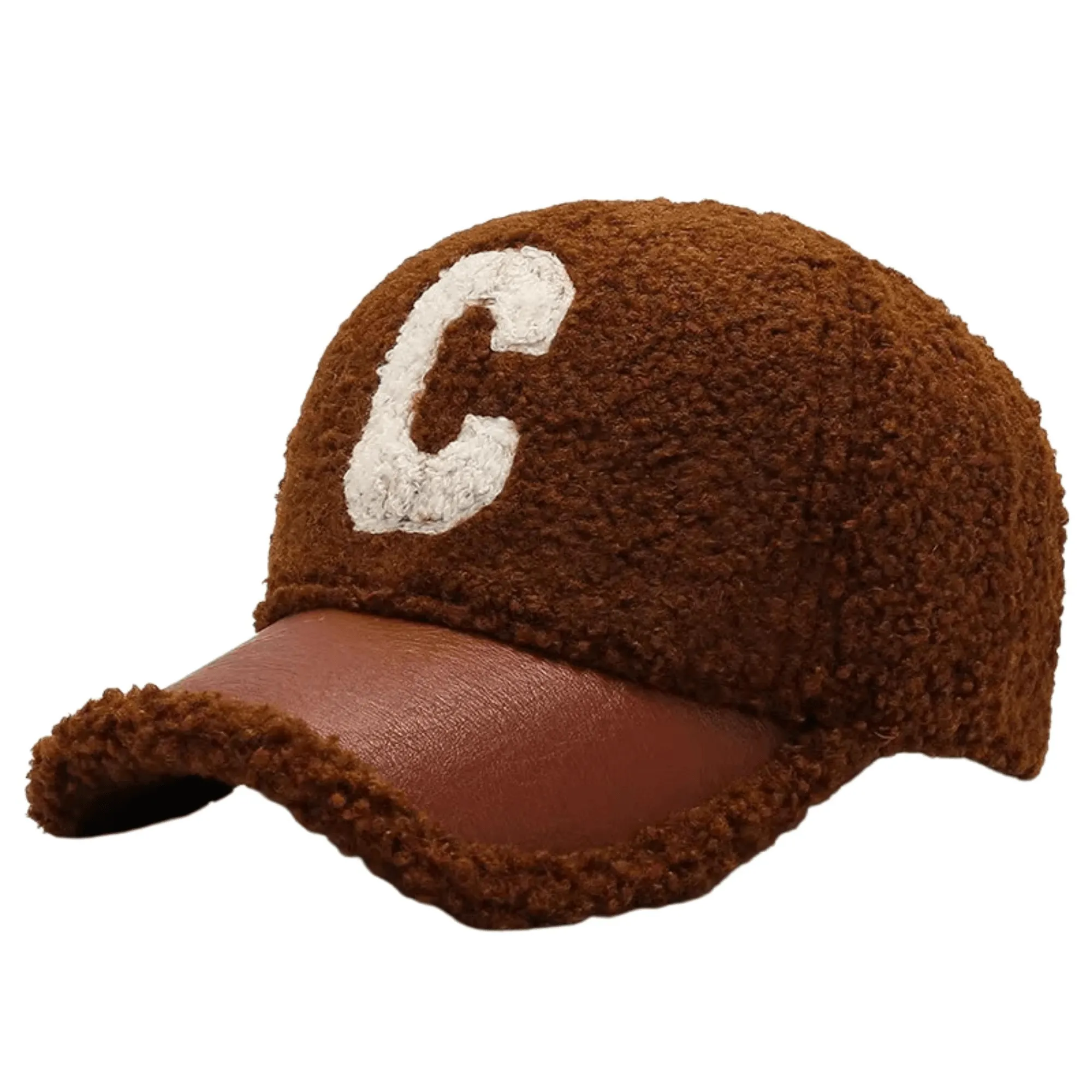 Faux Lambswool Baseball Cap Letter C Snap Back Hats For Women Men