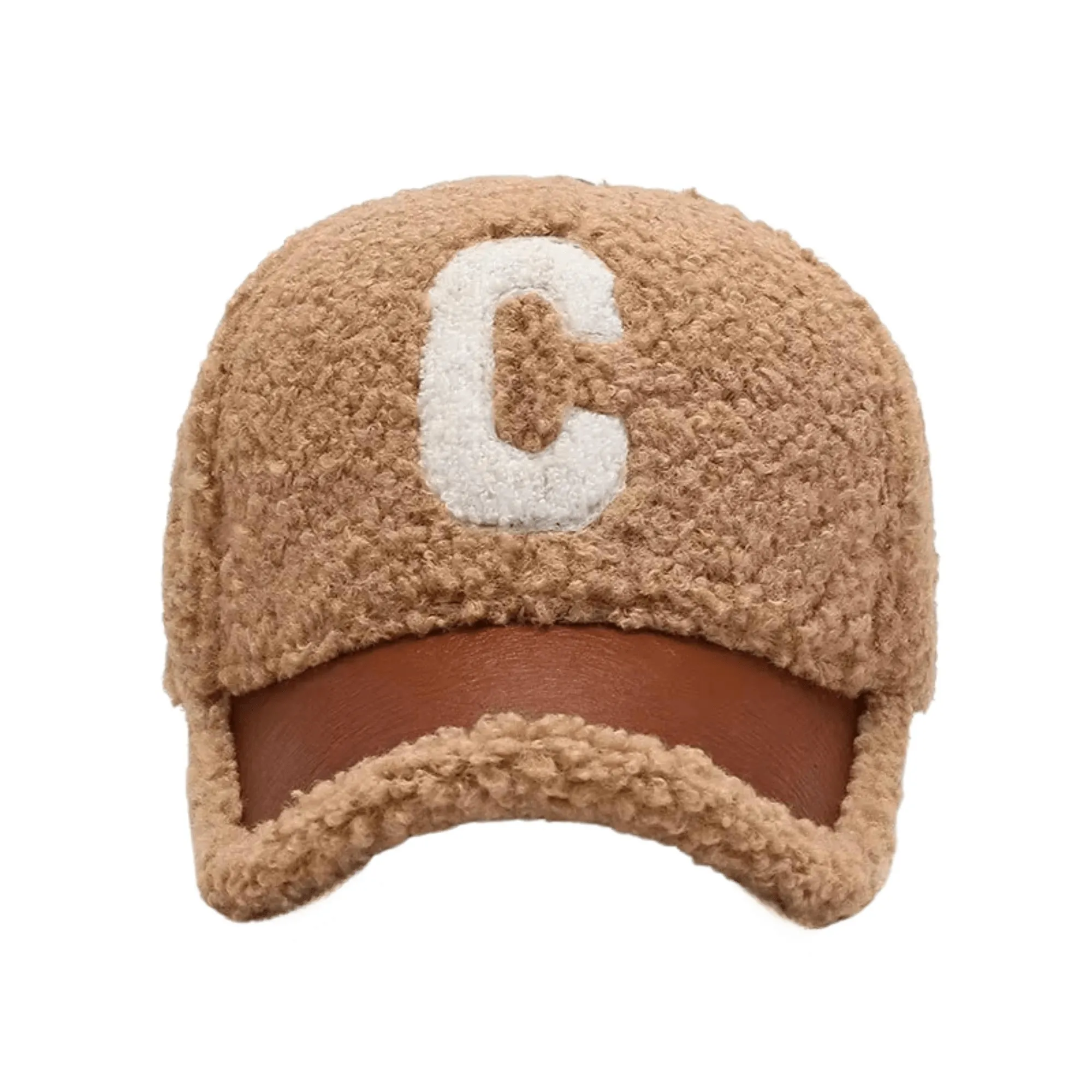 Faux Lambswool Baseball Cap Letter C Snap Back Hats For Women Men