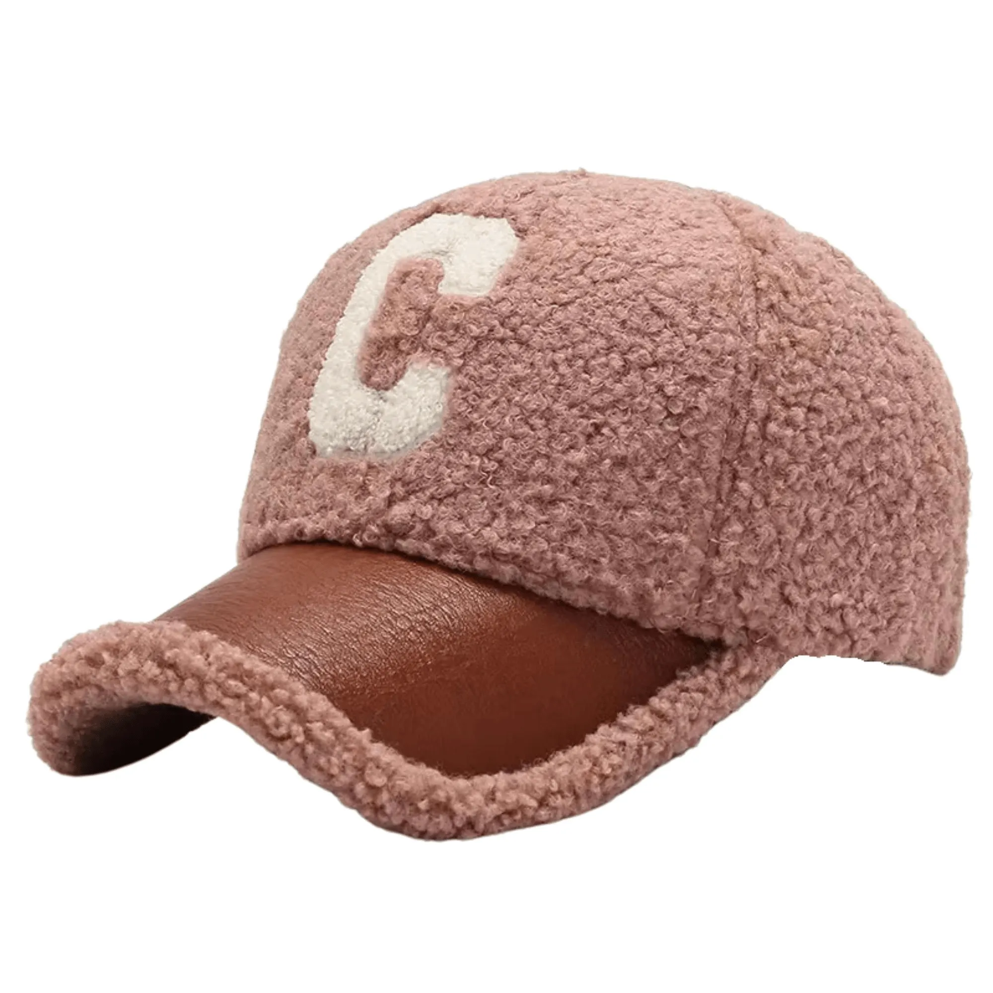 Faux Lambswool Baseball Cap Letter C Snap Back Hats For Women Men