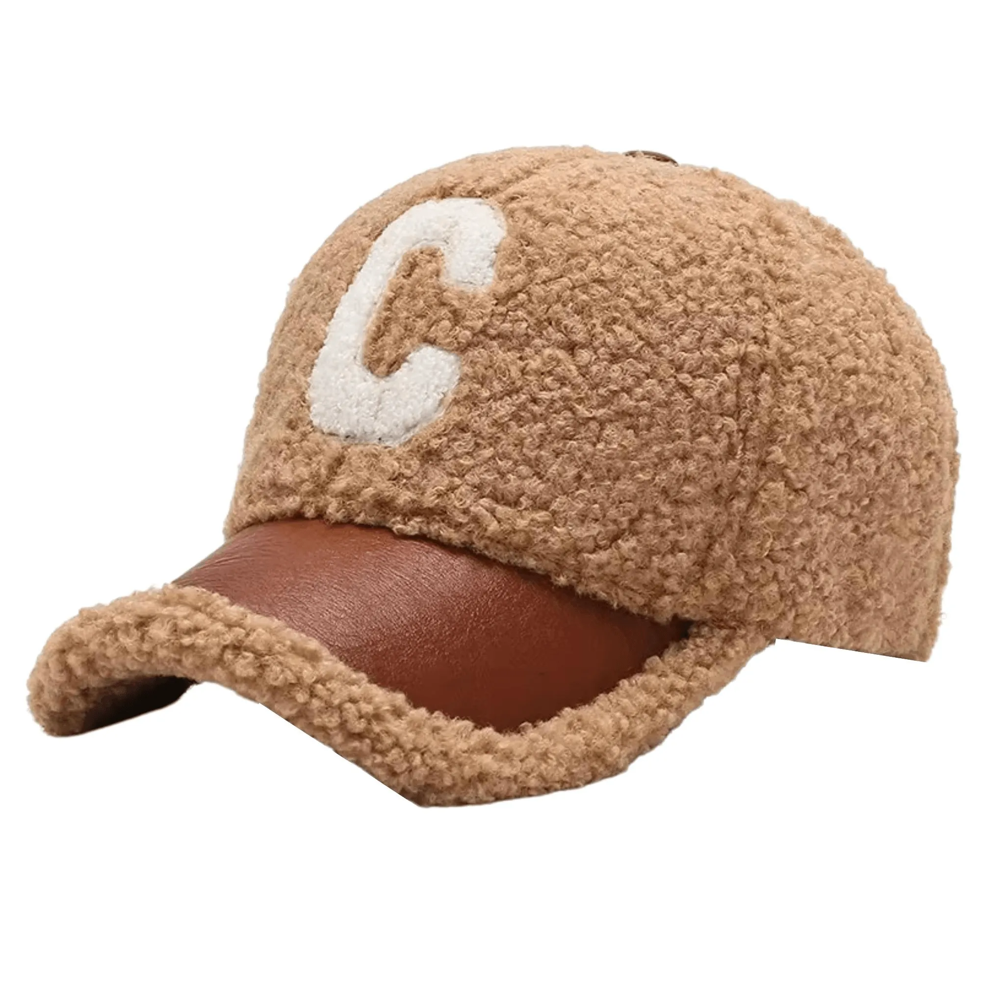 Faux Lambswool Baseball Cap Letter C Snap Back Hats For Women Men
