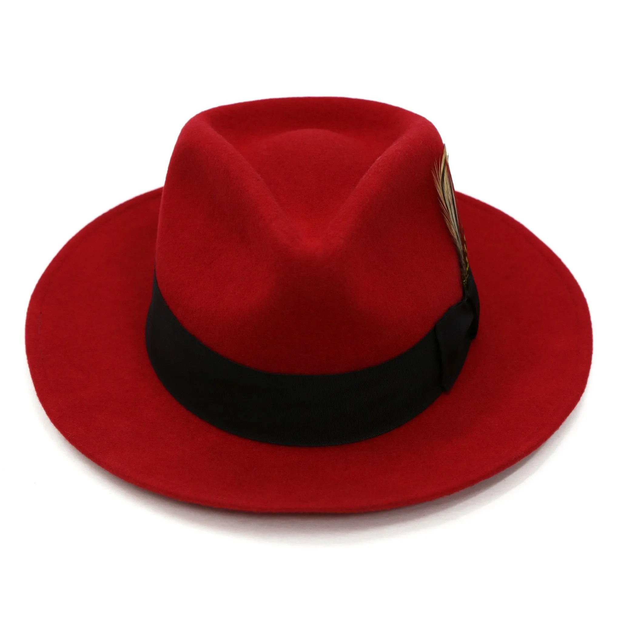 Ferrecci Red w Black Band Premium Wool Fedora Hat