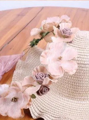 Girls Floral Ruffle Brim Straw Hat