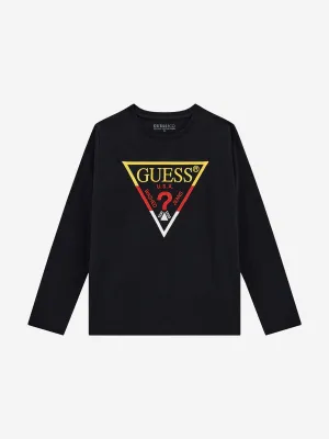 Guess Boys Long Sleeve Logo T-Shirt in Black