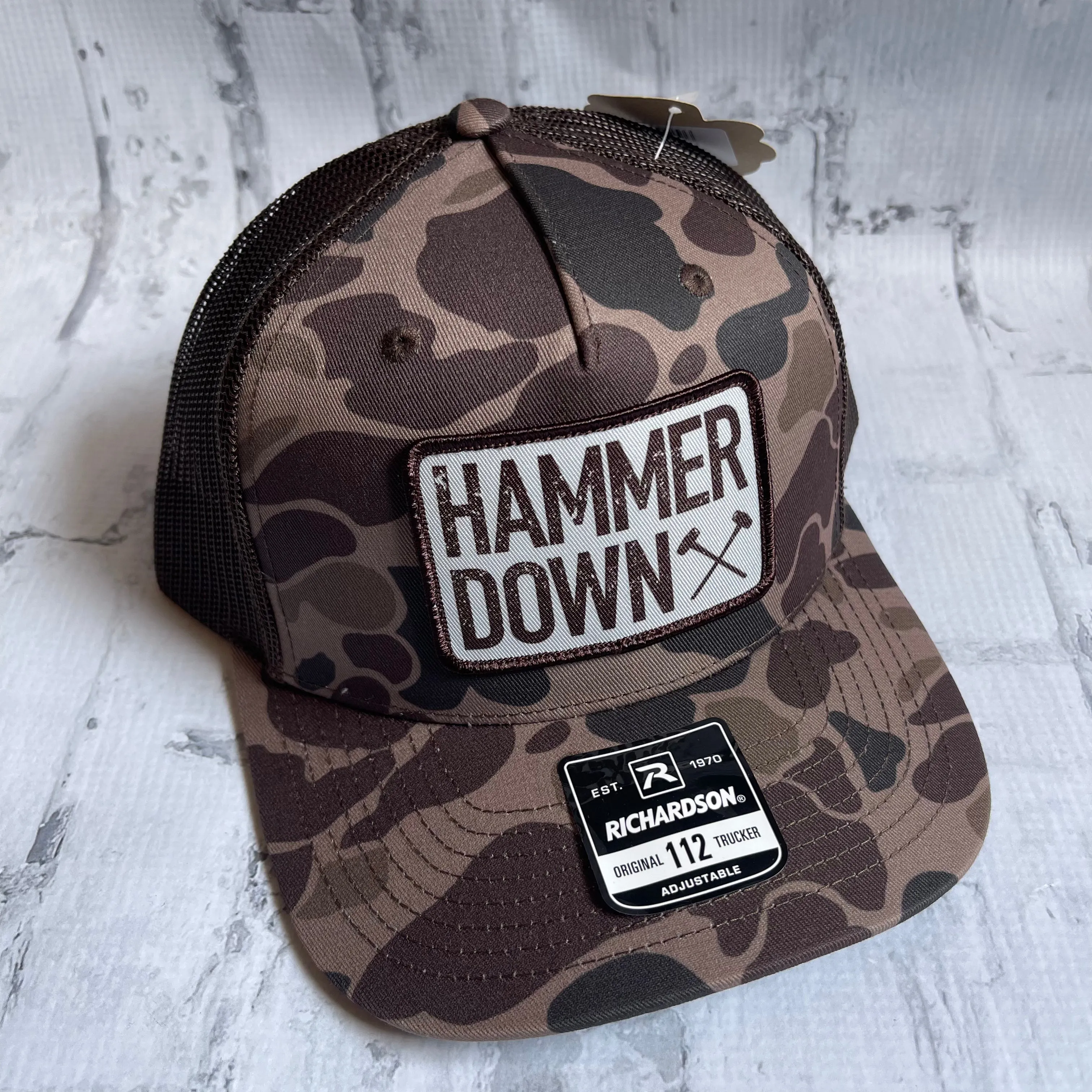 Hammer Down "Brown HD Two Rour" Hat - Bark Camo with Woven Patch