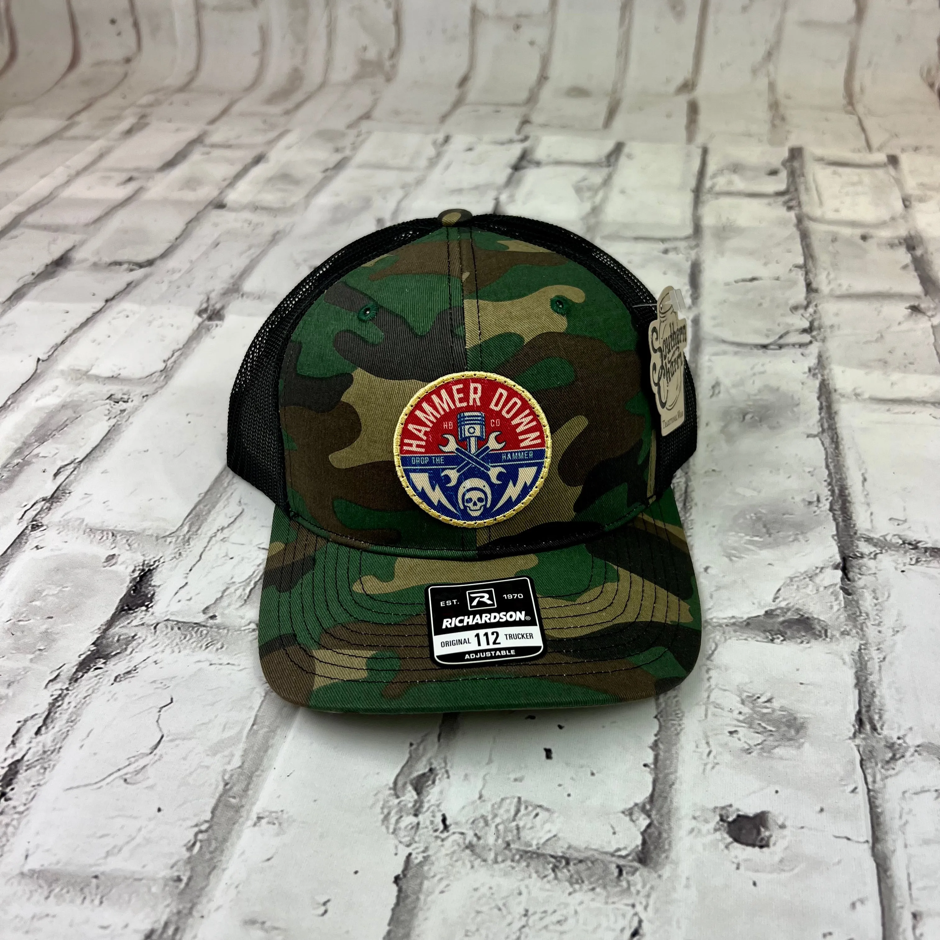 Hammer Down "Gear Head USA" Hat - Camo and Black with Rope Patch