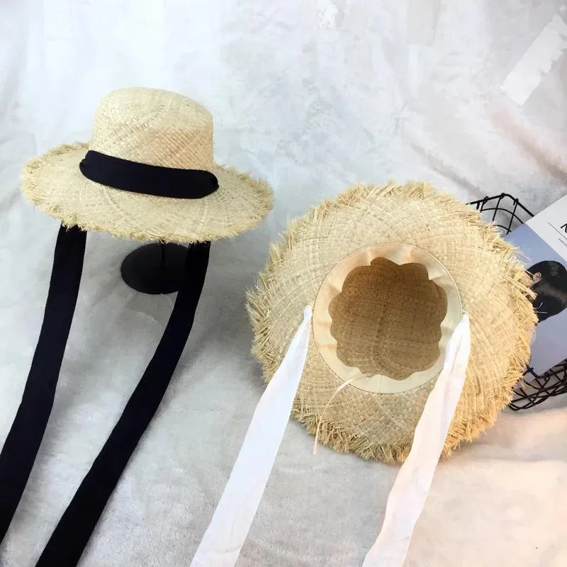 Handmade Weave Raffia Sun Hats For Women Summer Women Outdoors Sunshade Straw Hat Beach Hat Foldable Hat