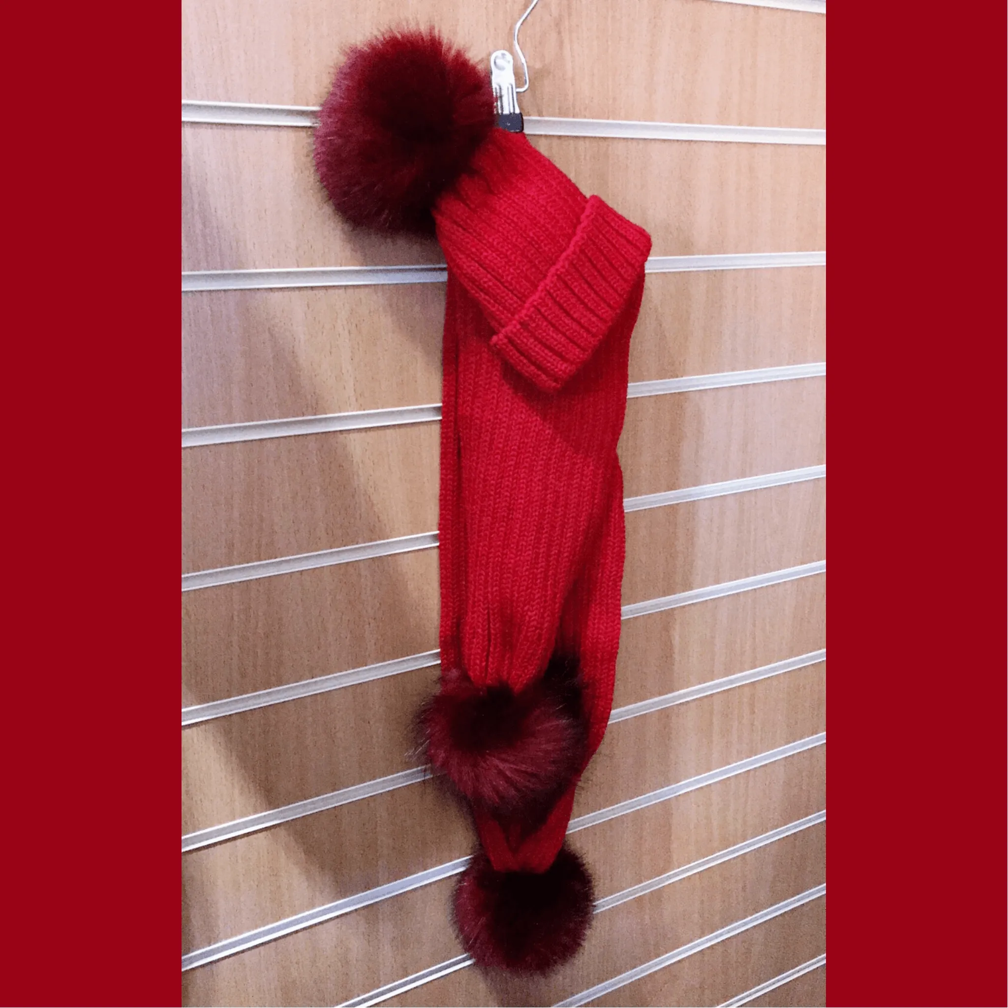 Knitted Faux Fur Pom Pom Scarf