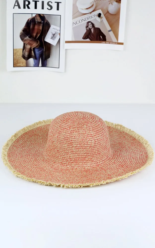 MH0145 FRAYED TWO TONE MIXED COLOR STRAW FLOPPY HAT