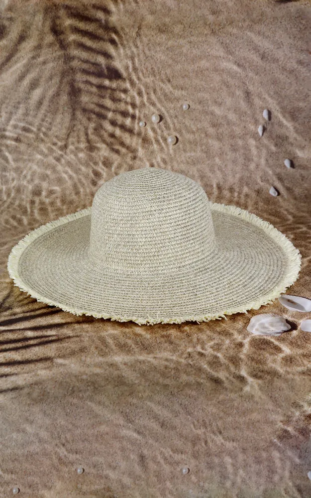 MH0145 FRAYED TWO TONE MIXED COLOR STRAW FLOPPY HAT