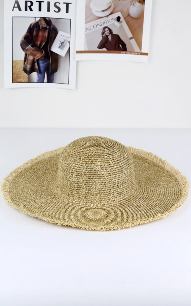 MH0145 FRAYED TWO TONE MIXED COLOR STRAW FLOPPY HAT