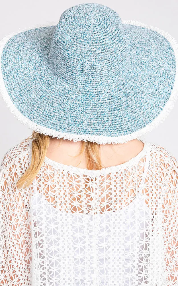 MH0145 FRAYED TWO TONE MIXED COLOR STRAW FLOPPY HAT