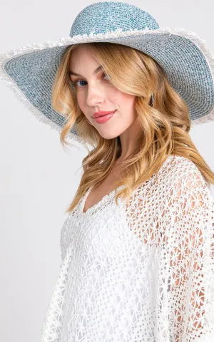 MH0145 FRAYED TWO TONE MIXED COLOR STRAW FLOPPY HAT