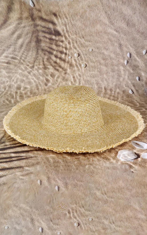 MH0145 FRAYED TWO TONE MIXED COLOR STRAW FLOPPY HAT