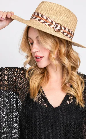 MH0148 AZTEC PATTERN BAND STRAW HAT