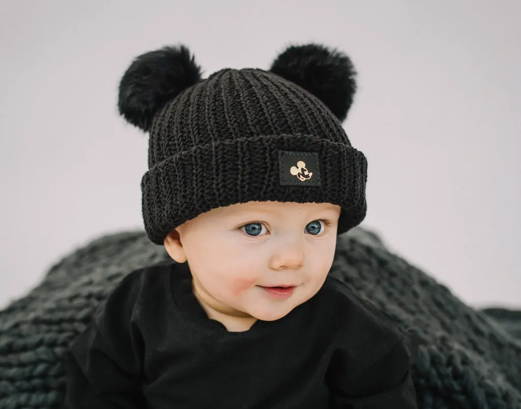 Mickey Mouse Toddler Black Double Pom Beanie