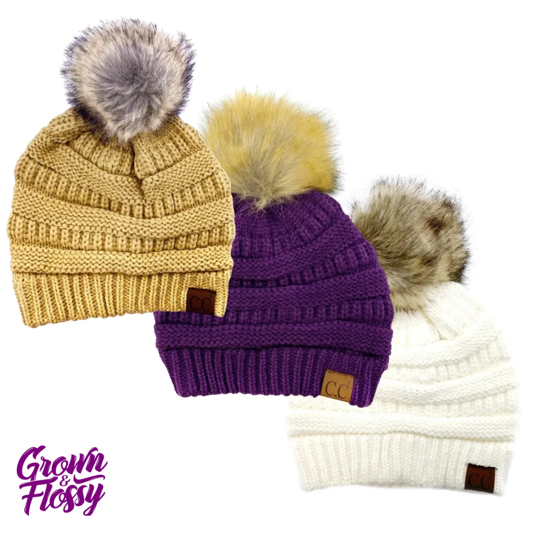 Mommy CC Beanie with Fur Pom-Pom