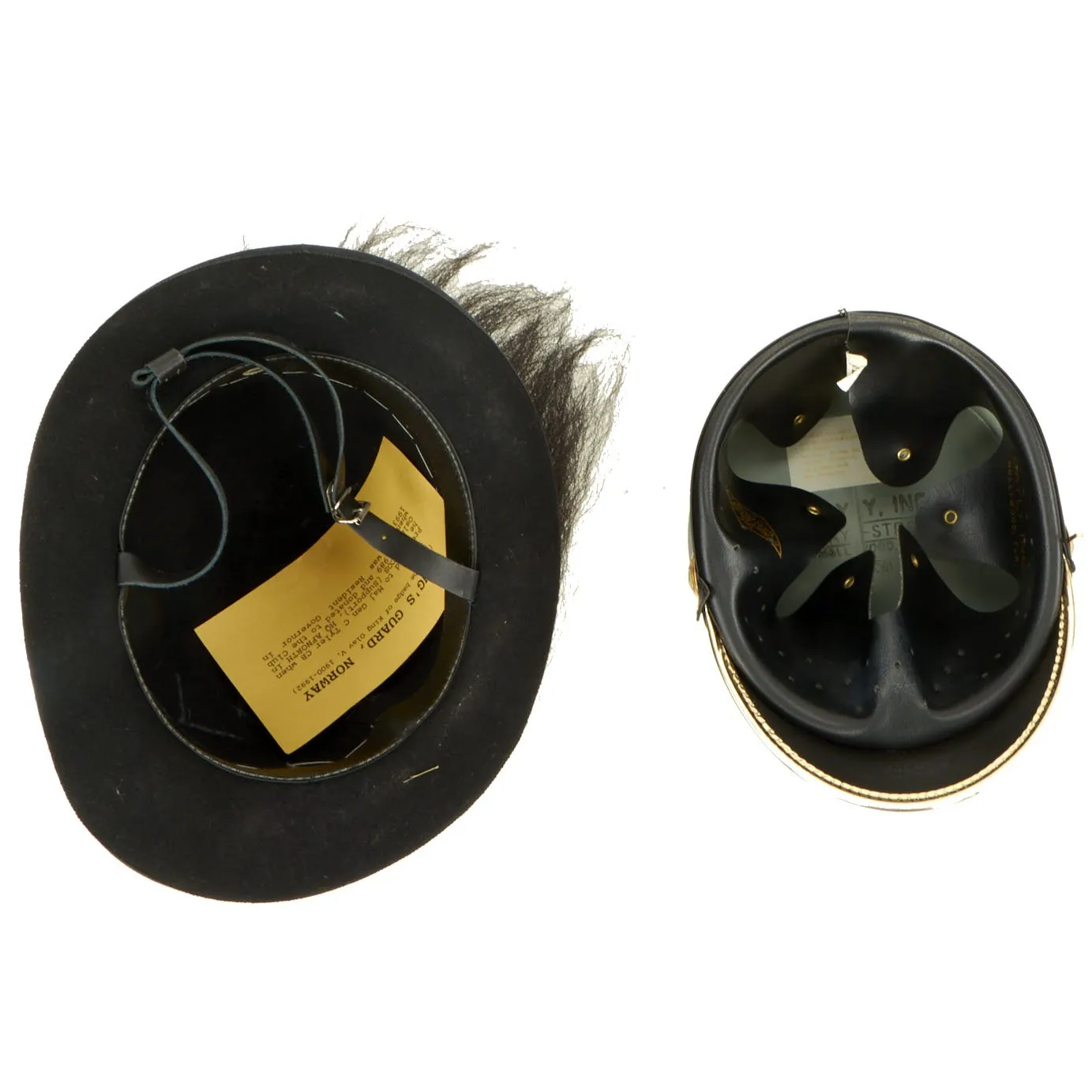 Original U.S. West Point Shako and Norwegian King's Guard Cap - Formerly Part the Tower of London Yeoman Warder’s Club Collection