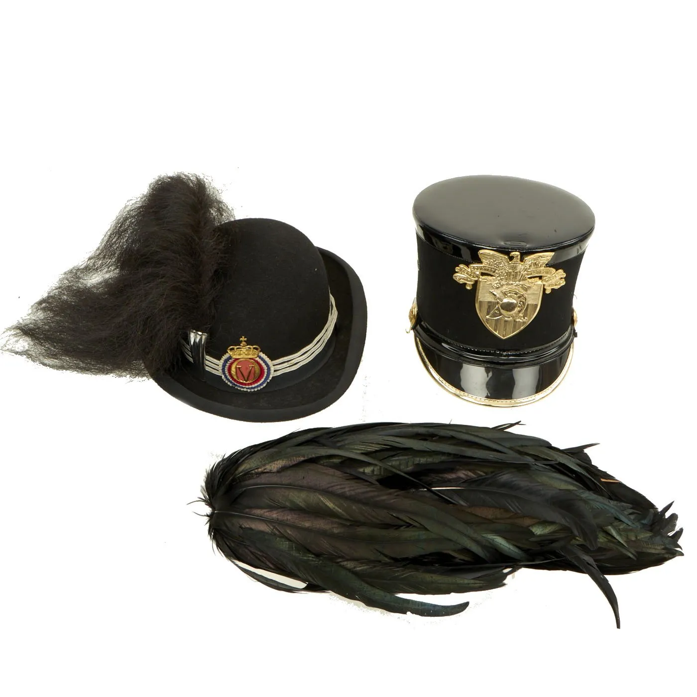 Original U.S. West Point Shako and Norwegian King's Guard Cap - Formerly Part the Tower of London Yeoman Warder’s Club Collection