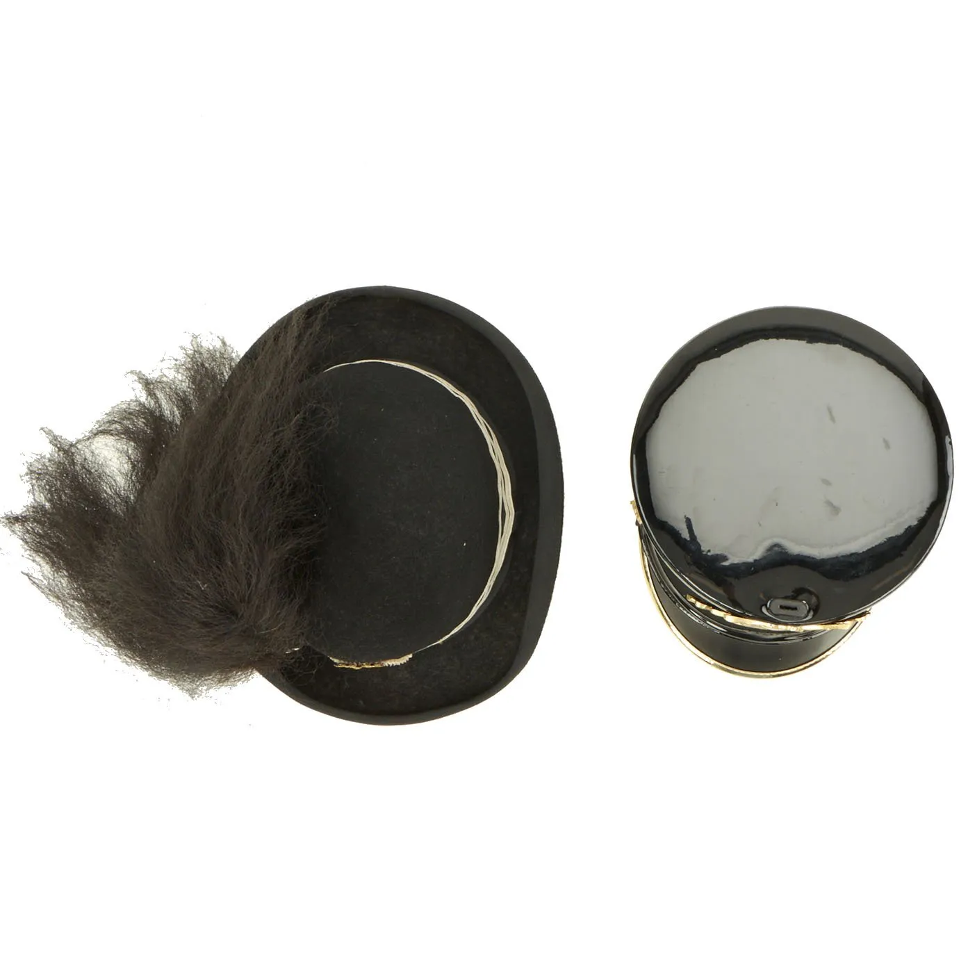 Original U.S. West Point Shako and Norwegian King's Guard Cap - Formerly Part the Tower of London Yeoman Warder’s Club Collection