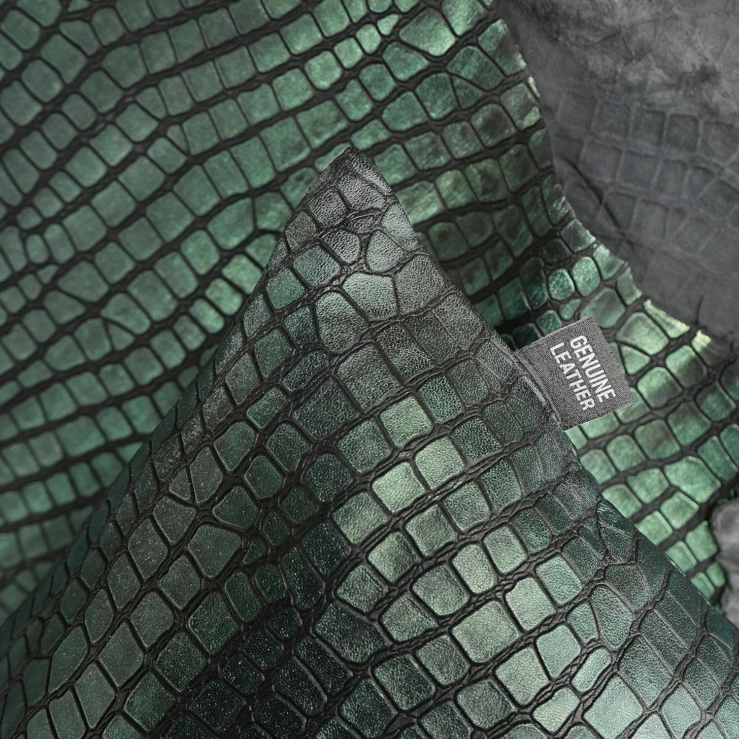 QAWACH Croc Metalic Green Genuine Leather Pillow Cover