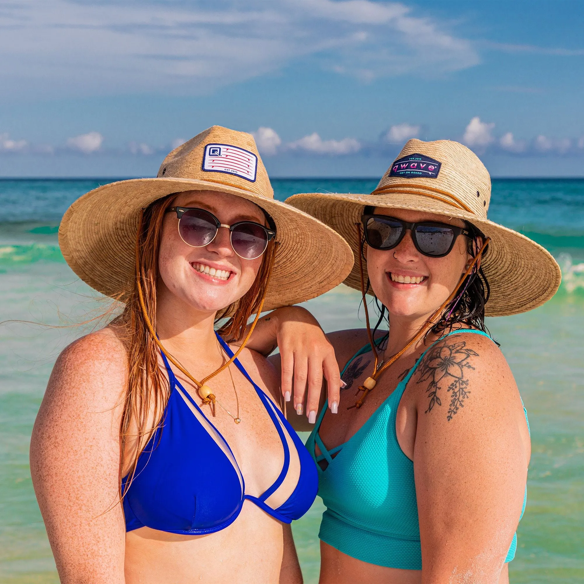 Qwave Packable Stone-Washed Straw Lifeguard Hat for Men and Women - Beach Straw Hat Protects from Summer Sun -  Ombré Pink