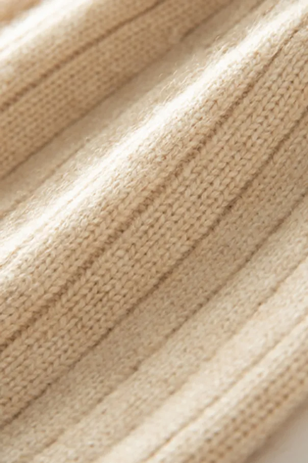 RIbbed Color-block Knit Cashmere Beanie With Pom Pom
