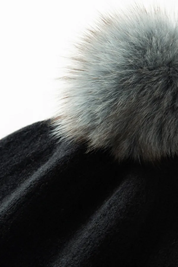 RIbbed Color-block Knit Cashmere Beanie With Pom Pom