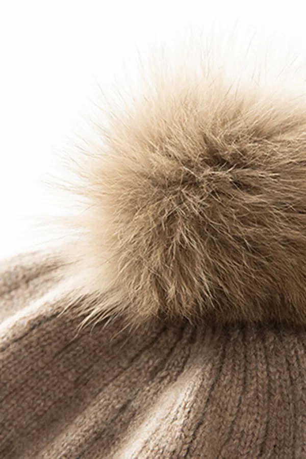RIbbed Color-block Knit Cashmere Beanie With Pom Pom