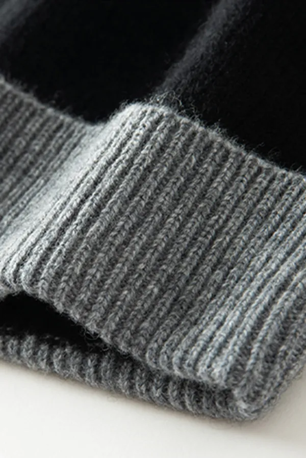 RIbbed Color-block Knit Cashmere Beanie With Pom Pom