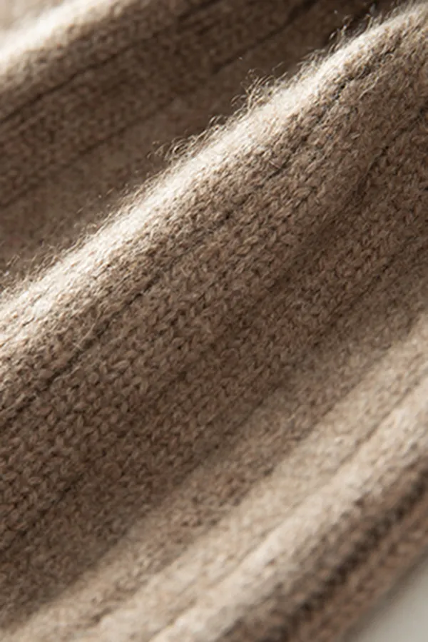 RIbbed Color-block Knit Cashmere Beanie With Pom Pom
