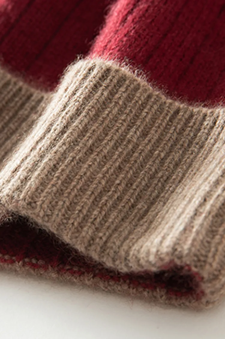 RIbbed Color-block Knit Cashmere Beanie With Pom Pom